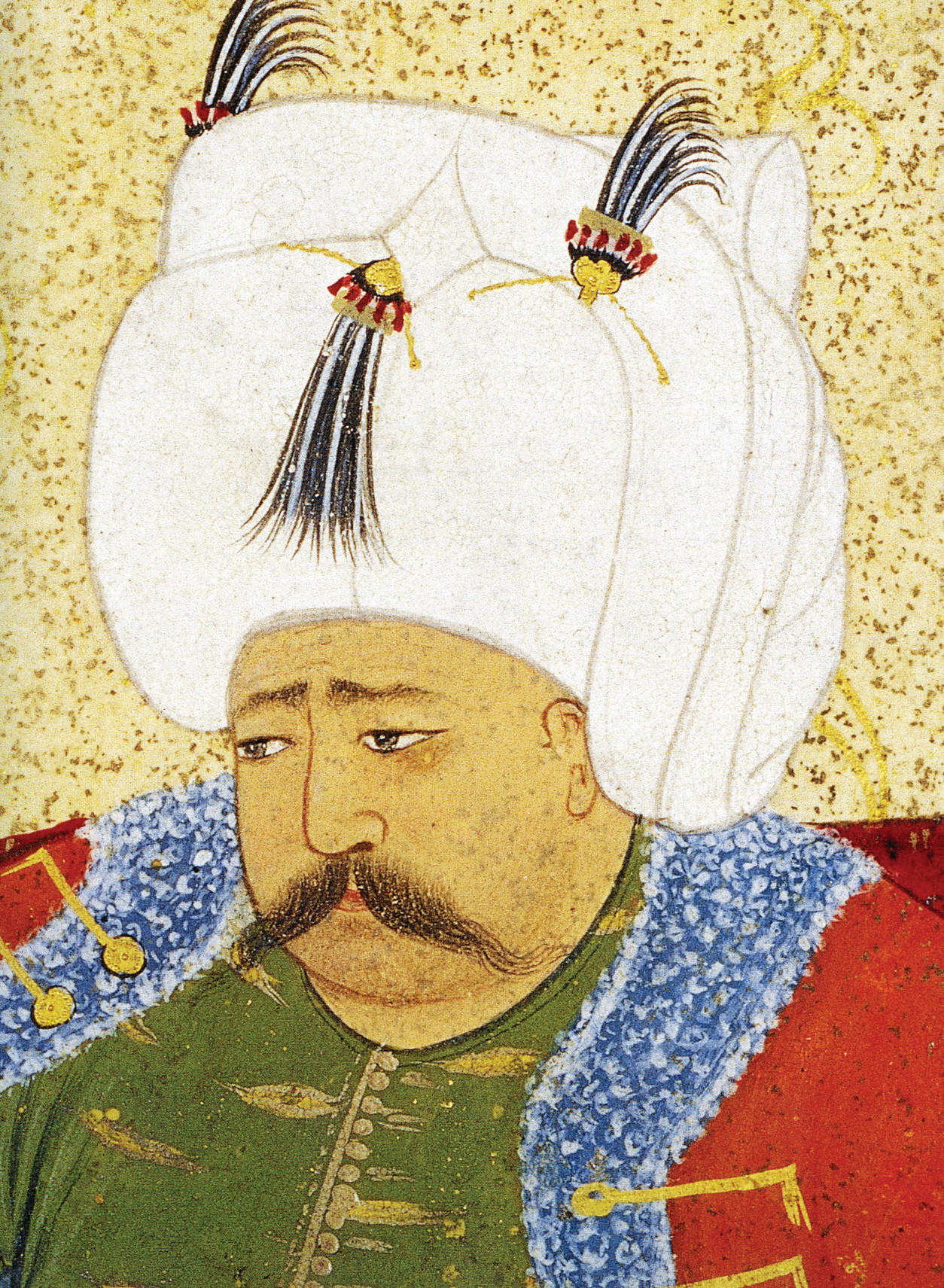 » Osmanlı'ya Doğu'nun kapılarını açtı Yavuz Sultan Selim Çaldıran'da en büyük rakibi olan Şah İsmail'i ağır bir yenilgiye uğrattıktan sonra Tebriz'e ilerlemiş ve bine yakın bilim adamı ve sanatkârı İstanbul'a sevketmişti. Nakkaş Levnî imzalı Yavuz portresinden bir ayrıntı. 