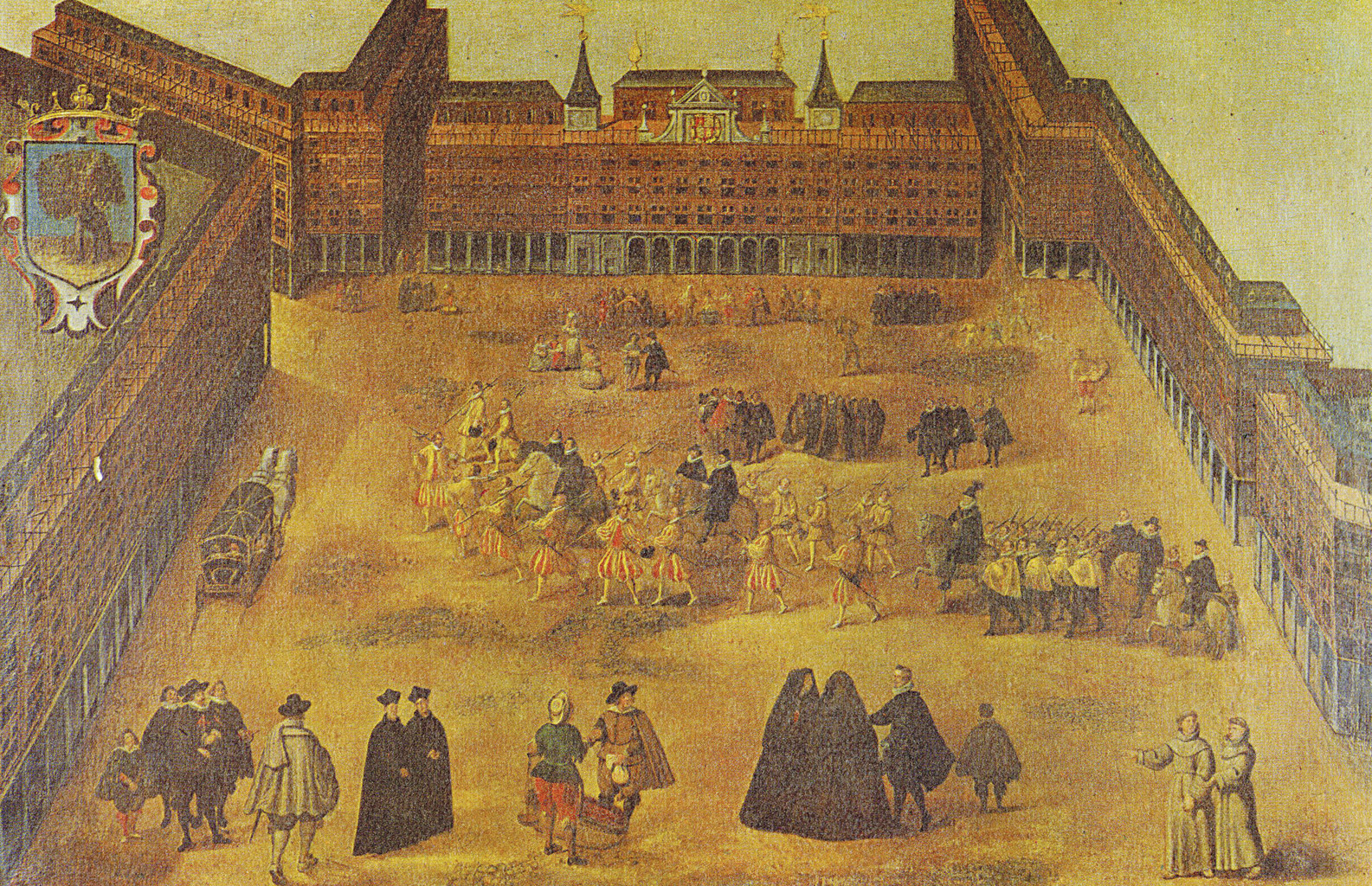 » Çığlık ve itirafların kanlı meydanı: Madrid'deki Plaza Mayor'den (Ana Meydan) İspanya Kralı III. Philip'in (1578-1621) geçiş anını gösteren bu resim Madrid'deki Municipal Museum'da sergileniyor. Şehrin bu meşhur meydanı nice auto-da-fe törenine tanıklık etmiştir. Bugün şehri ziyaret edenler meydanın neredeyse hiç değişmediğini görürler.